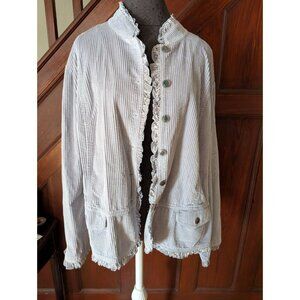 J.Jill Womens 3X Quartz Blue Corduroy Button-Up Jacket With Ruffle Trim NWT